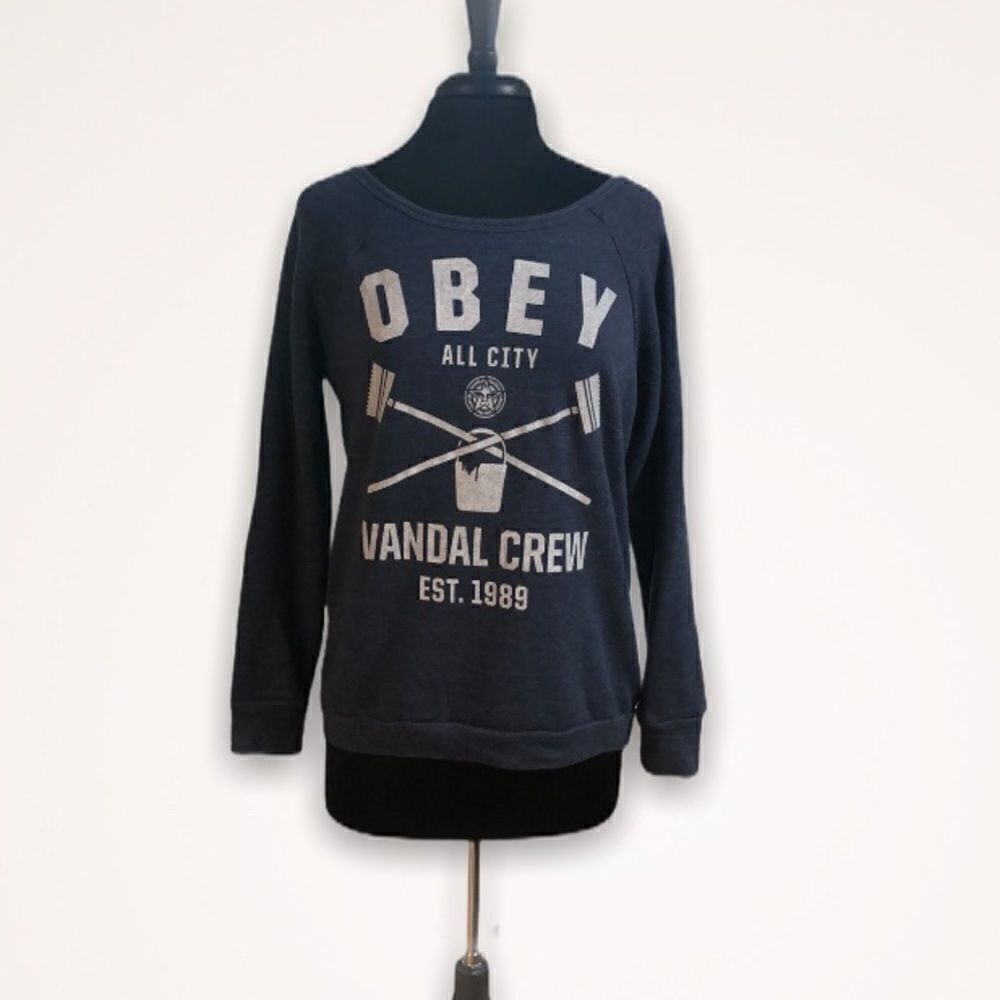 𝅺OBEY Heather Blue All City Vandal Crew Pullover Sweatshirt Sz S